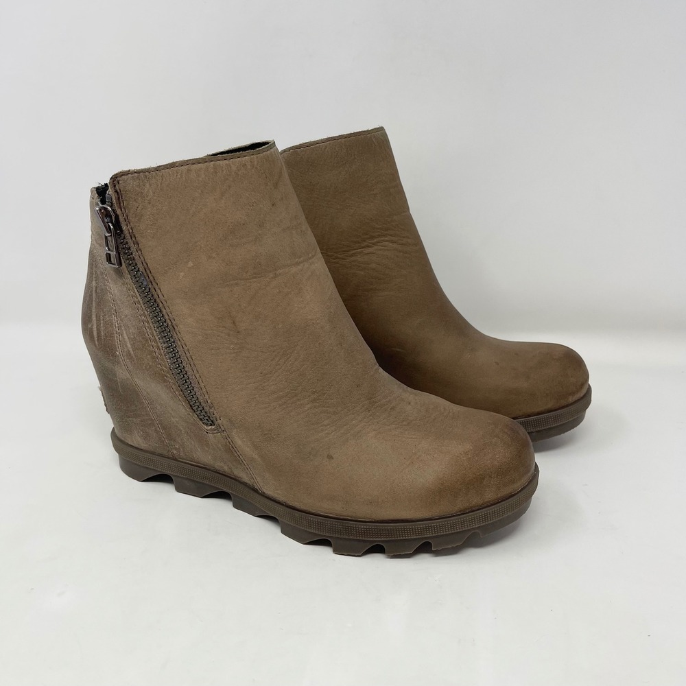 Sorel Joan of Arctic Wedge II Zip Ankle Boots Wms 8 Taupe Ash Brown Winter Snow